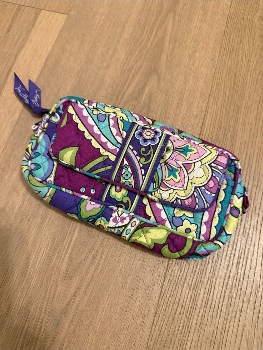 Vera Bradley Retired Heather Teal Purple Floral Paisley Quilted Cosmetic Bag